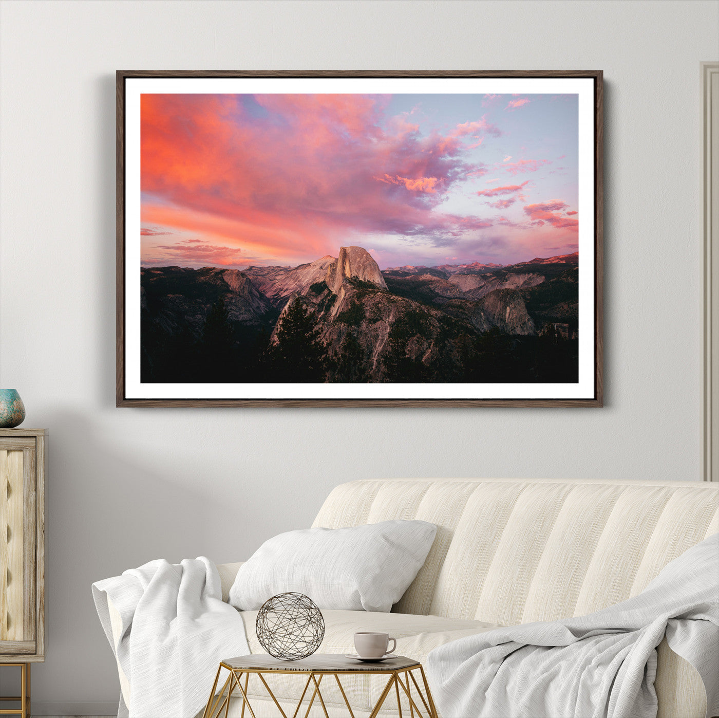 32786115-MGC-FP-36x24_Walnut-Half Dome Wall Art Canvas Print, Yosemite National Park Print, Framed Dramatic Sunset Art Print, Large Pink and Orange Sky Printing