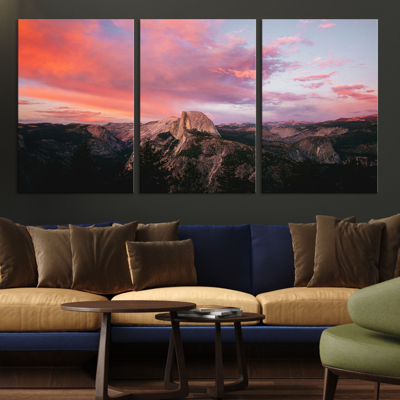 32786115-MGV-CV-36X24-Half Dome Wall Art Canvas Print, Yosemite National Park Print, Framed Dramatic Sunset Art Print, Large Pink and Orange Sky Printing