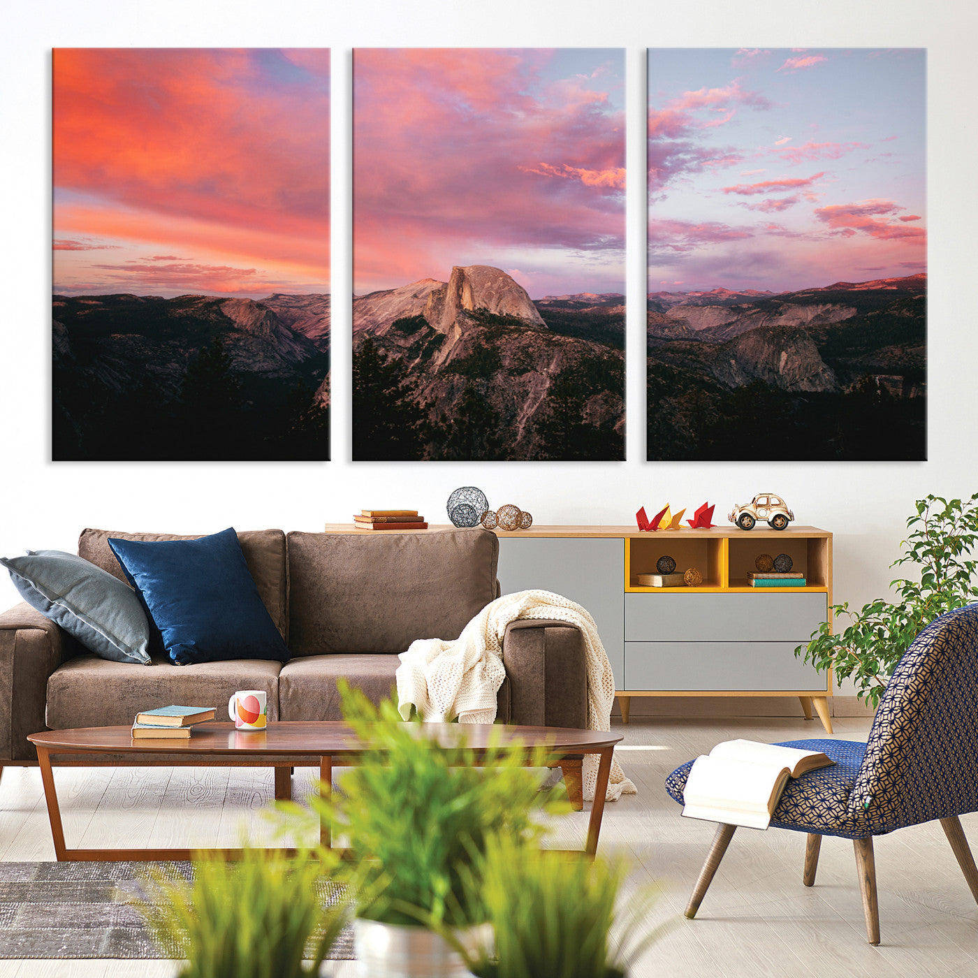 32786115-MGV-CV-36X24-Half Dome Wall Art Canvas Print, Yosemite National Park Print, Framed Dramatic Sunset Art Print, Large Pink and Orange Sky Printing