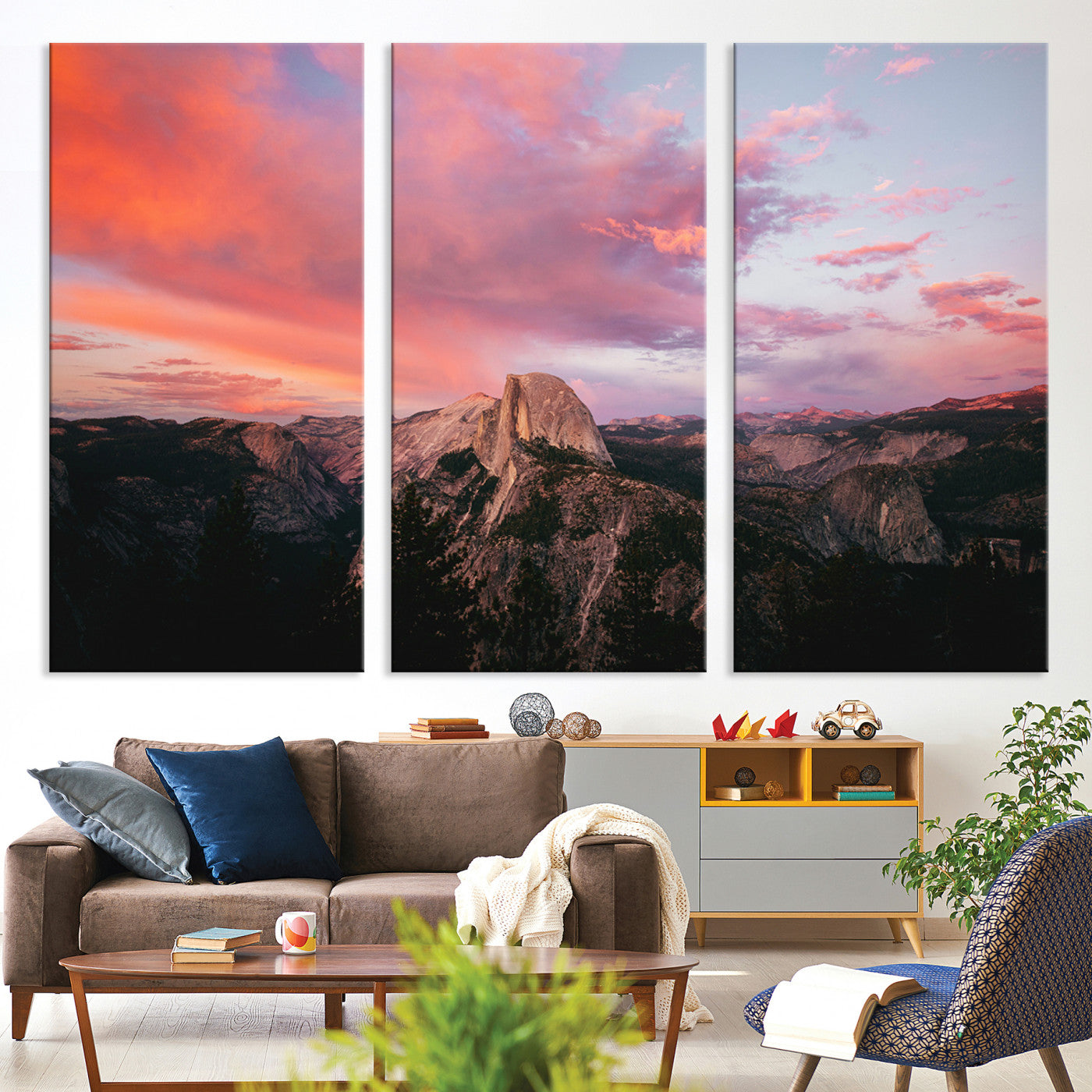 32786115-MGV-CV-36X24-Half Dome Wall Art Canvas Print, Yosemite National Park Print, Framed Dramatic Sunset Art Print, Large Pink and Orange Sky Printing