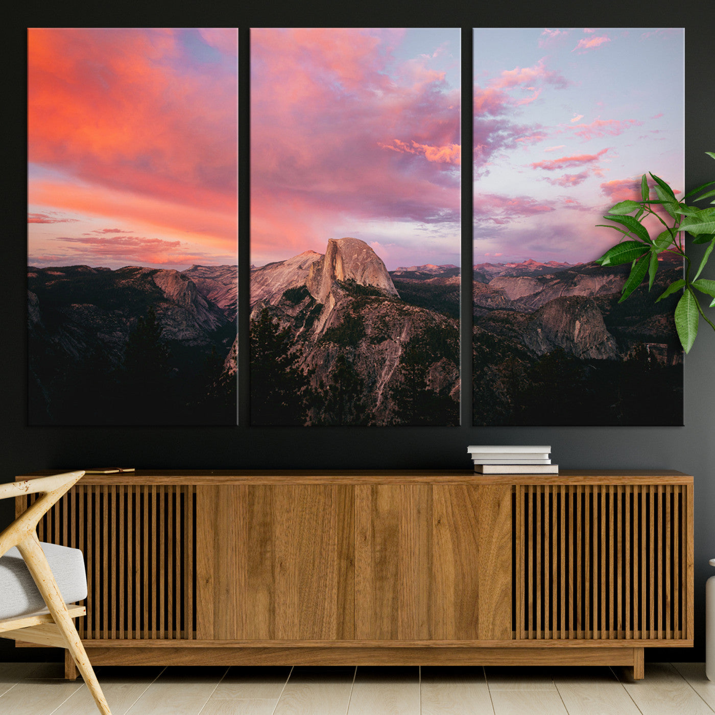 32786115-MGV-CV-36X24-Half Dome Wall Art Canvas Print, Yosemite National Park Print, Framed Dramatic Sunset Art Print, Large Pink and Orange Sky Printing