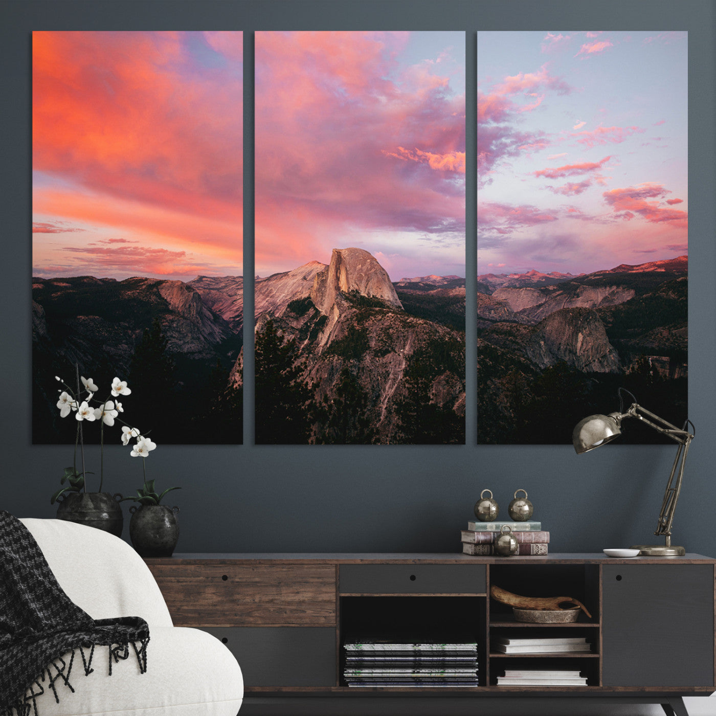 32786115-MGV-CV-36X24-Half Dome Wall Art Canvas Print, Yosemite National Park Print, Framed Dramatic Sunset Art Print, Large Pink and Orange Sky Printing