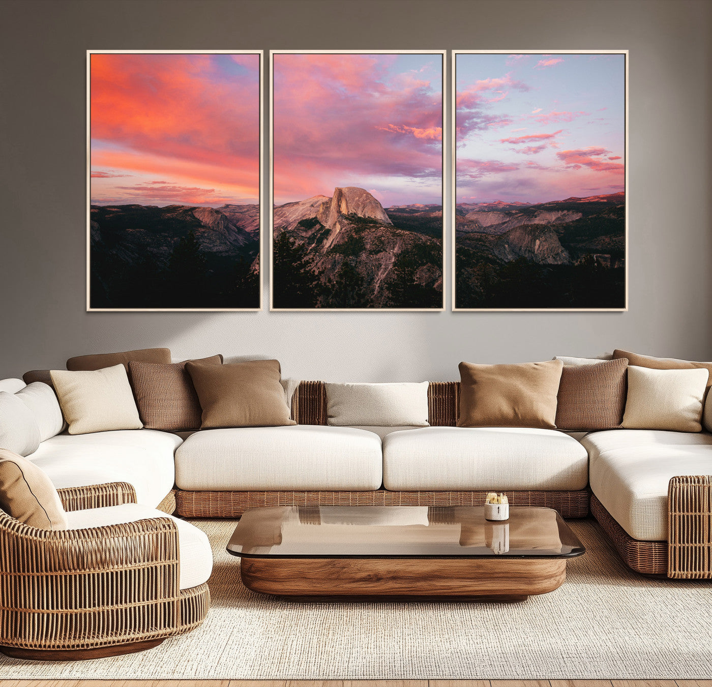 32786115-MGV-CV-36X24-Half Dome Wall Art Canvas Print, Yosemite National Park Print, Framed Dramatic Sunset Art Print, Large Pink and Orange Sky Printing