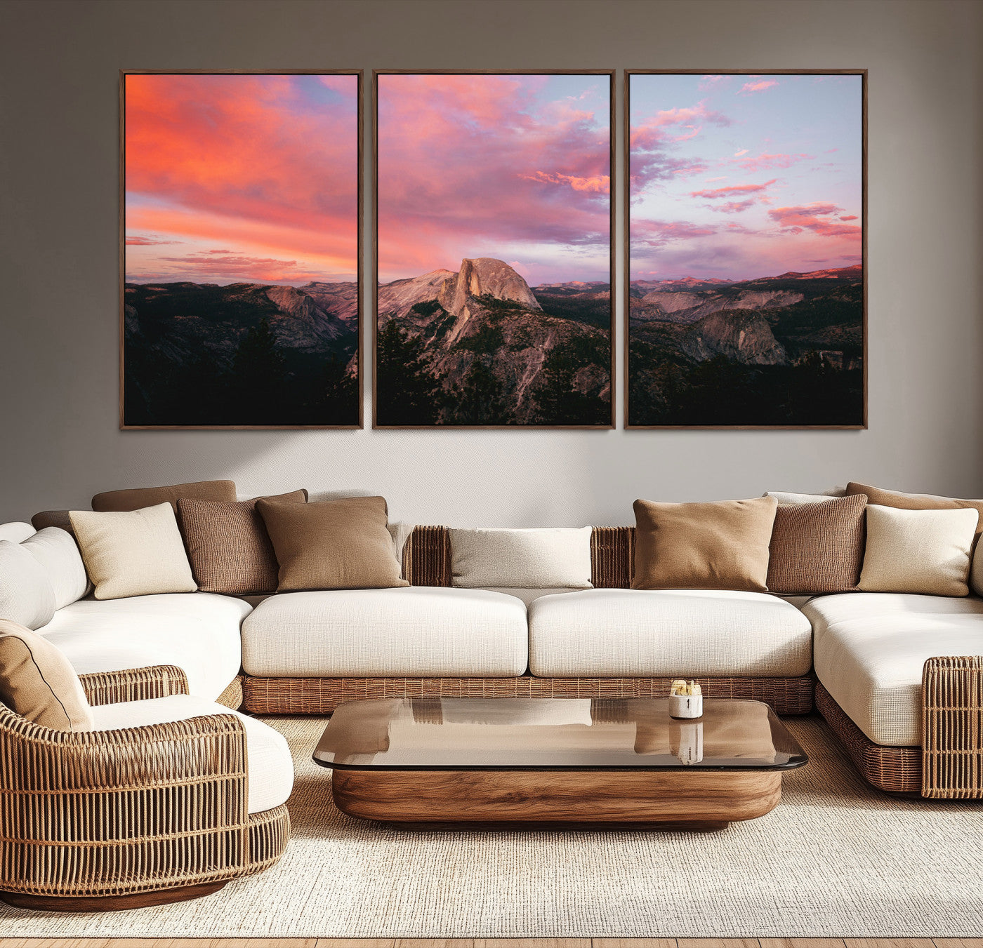 32786115-MGV-CV-36X24-Half Dome Wall Art Canvas Print, Yosemite National Park Print, Framed Dramatic Sunset Art Print, Large Pink and Orange Sky Printing