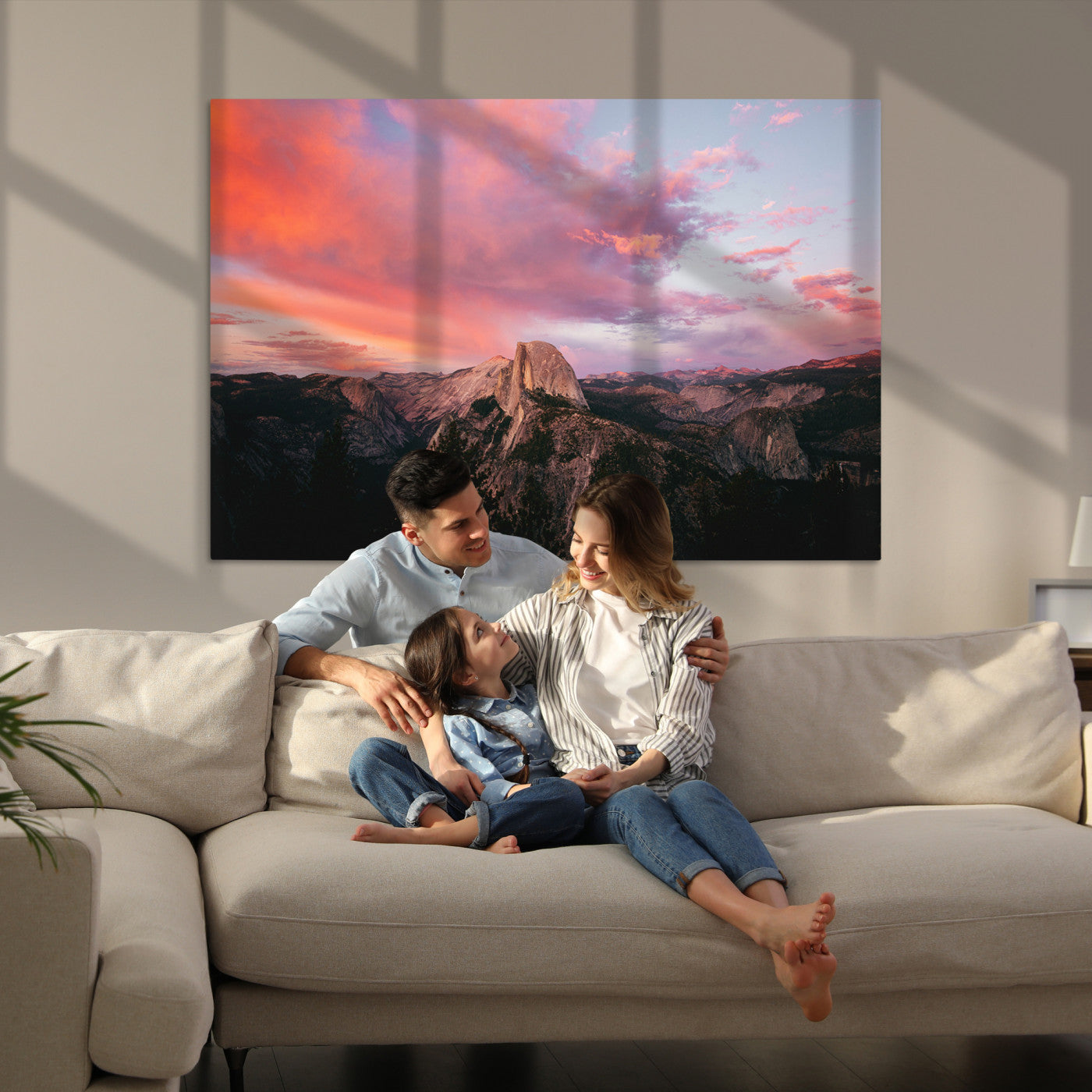 Half Dome Wall Art Canvas Print, Yosemite National Park Print, Framed Dramatic Sunset Art Print, Large Pink and Orange Sky Printing