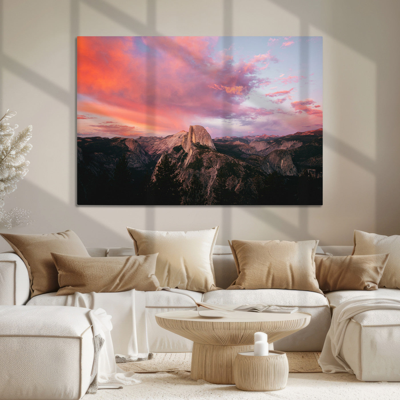 Half Dome Wall Art Canvas Print, Yosemite National Park Print, Framed Dramatic Sunset Art Print, Large Pink and Orange Sky Printing