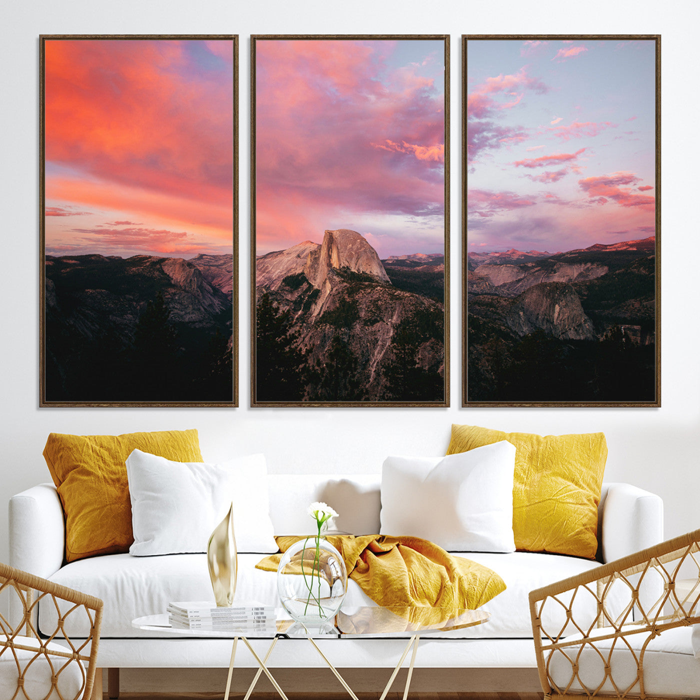 32786115-MGV-CV-36X24-Half Dome Wall Art Canvas Print, Yosemite National Park Print, Framed Dramatic Sunset Art Print, Large Pink and Orange Sky Printing