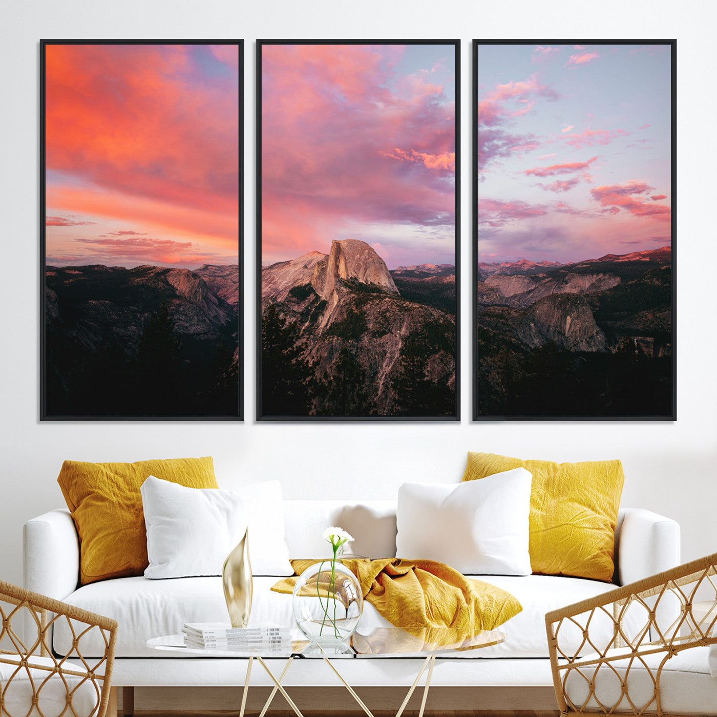 32786115-MGV-CV-36X24-Half Dome Wall Art Canvas Print, Yosemite National Park Print, Framed Dramatic Sunset Art Print, Large Pink and Orange Sky Printing