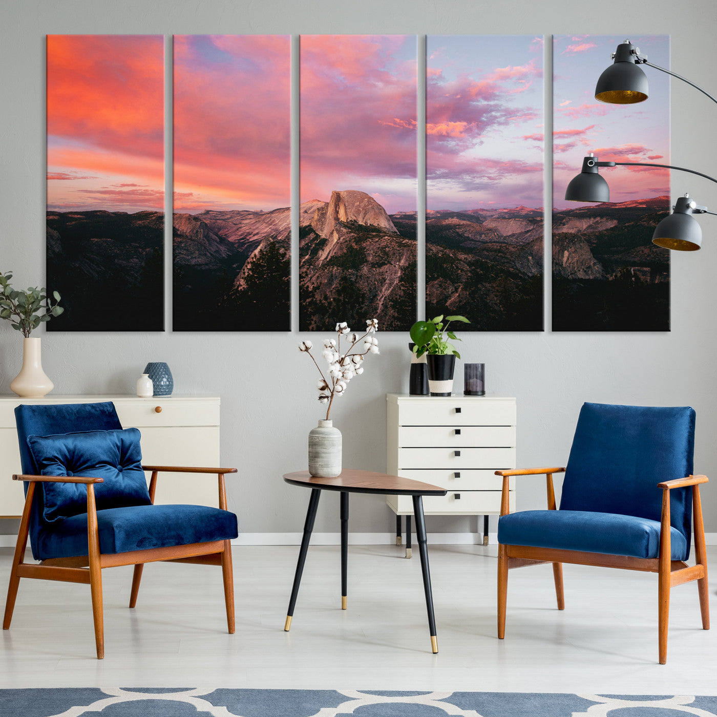 32786115-MGV-CV-36X24-Half Dome Wall Art Canvas Print, Yosemite National Park Print, Framed Dramatic Sunset Art Print, Large Pink and Orange Sky Printing