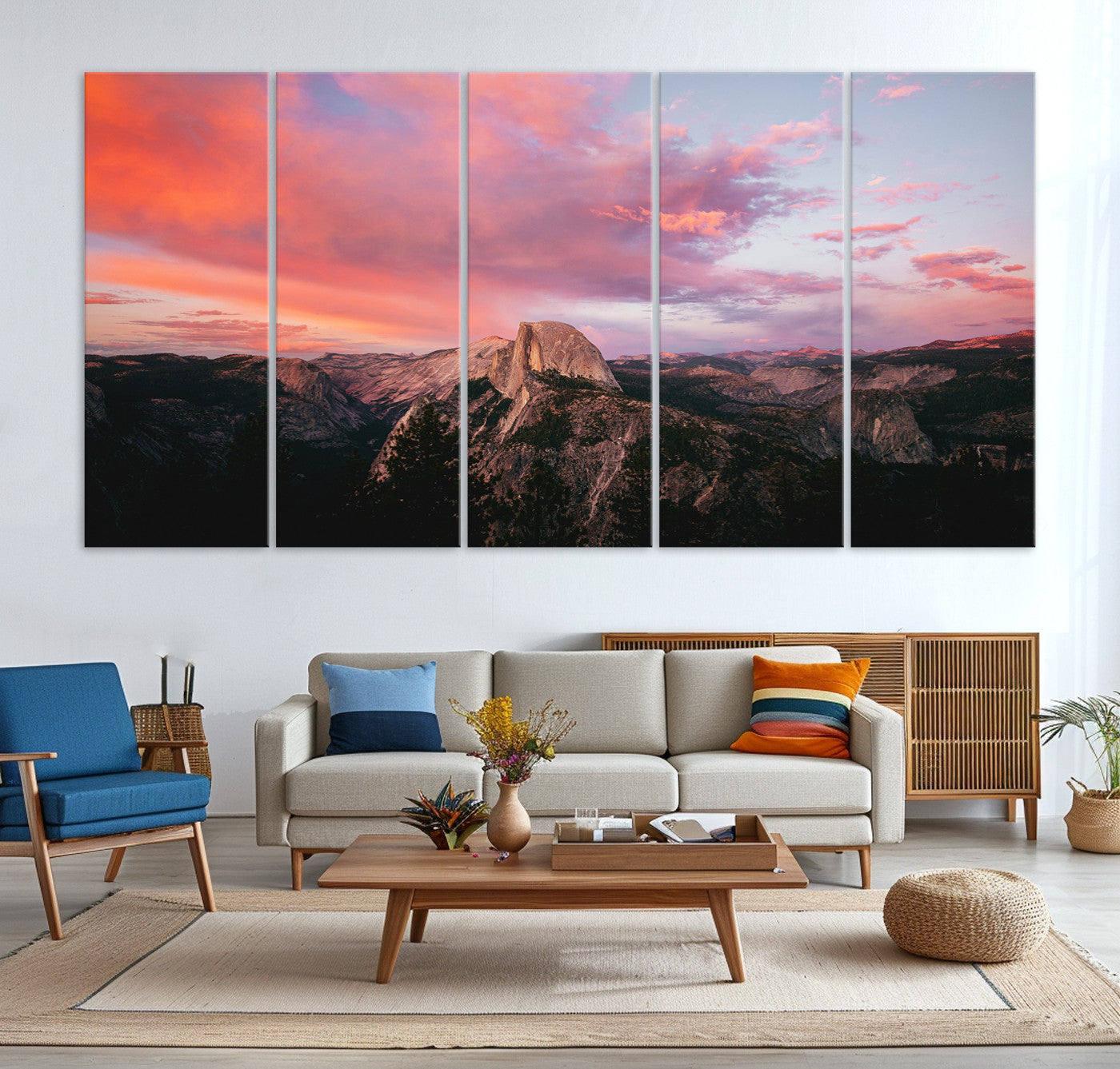 32786115-MGV-CV-36X24-Half Dome Wall Art Canvas Print, Yosemite National Park Print, Framed Dramatic Sunset Art Print, Large Pink and Orange Sky Printing