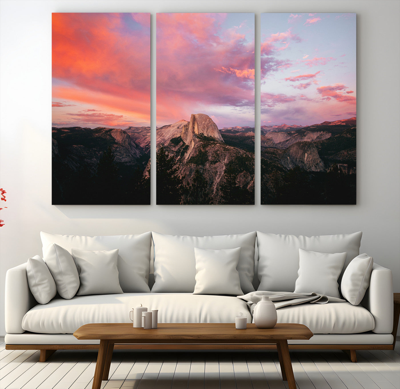 32786115-MGV-CV-48X32-3P-Half Dome Wall Art Canvas Print, Yosemite National Park Print, Framed Dramatic Sunset Art Print, Large Pink and Orange Sky Printing