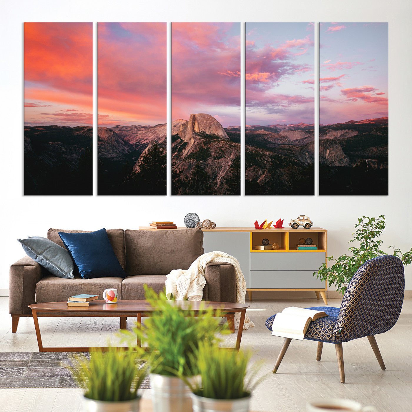 32786115-MGV-CV-60X31-5P-Half Dome Wall Art Canvas Print, Yosemite National Park Print, Framed Dramatic Sunset Art Print, Large Pink and Orange Sky Printing