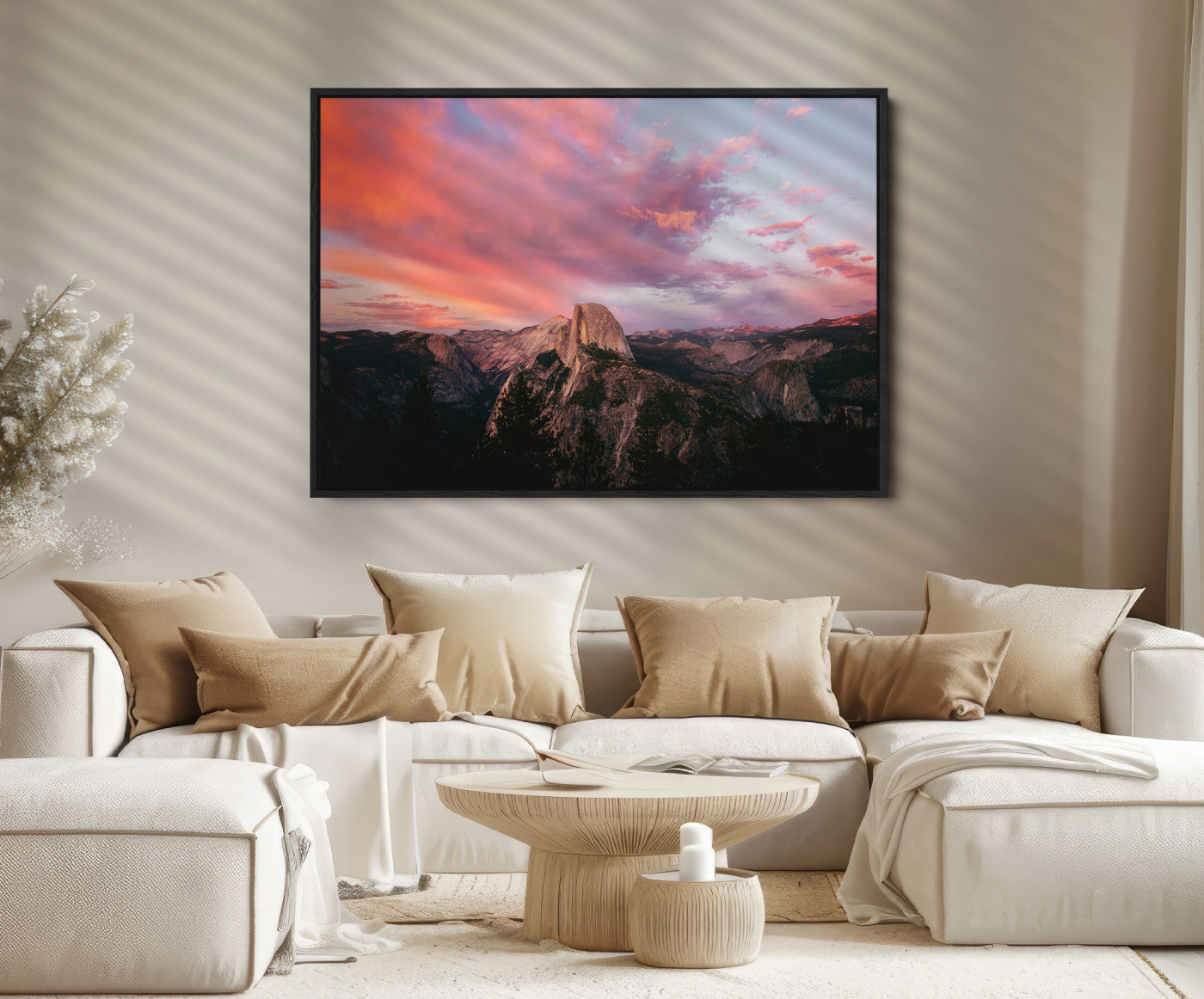 32786115-MGV-FC-36X24_Black-Half Dome Wall Art Canvas Print, Yosemite National Park Print, Framed Dramatic Sunset Art Print, Large Pink and Orange Sky Printing
