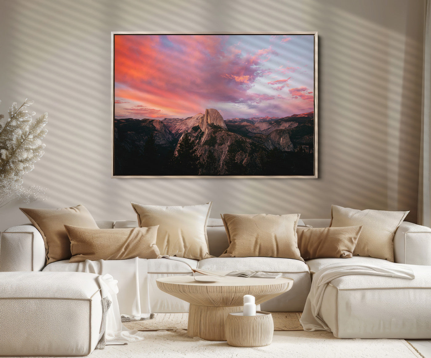 32786115-MGV-FC-36X24_Natural-Half Dome Wall Art Canvas Print, Yosemite National Park Print, Framed Dramatic Sunset Art Print, Large Pink and Orange Sky Printing
