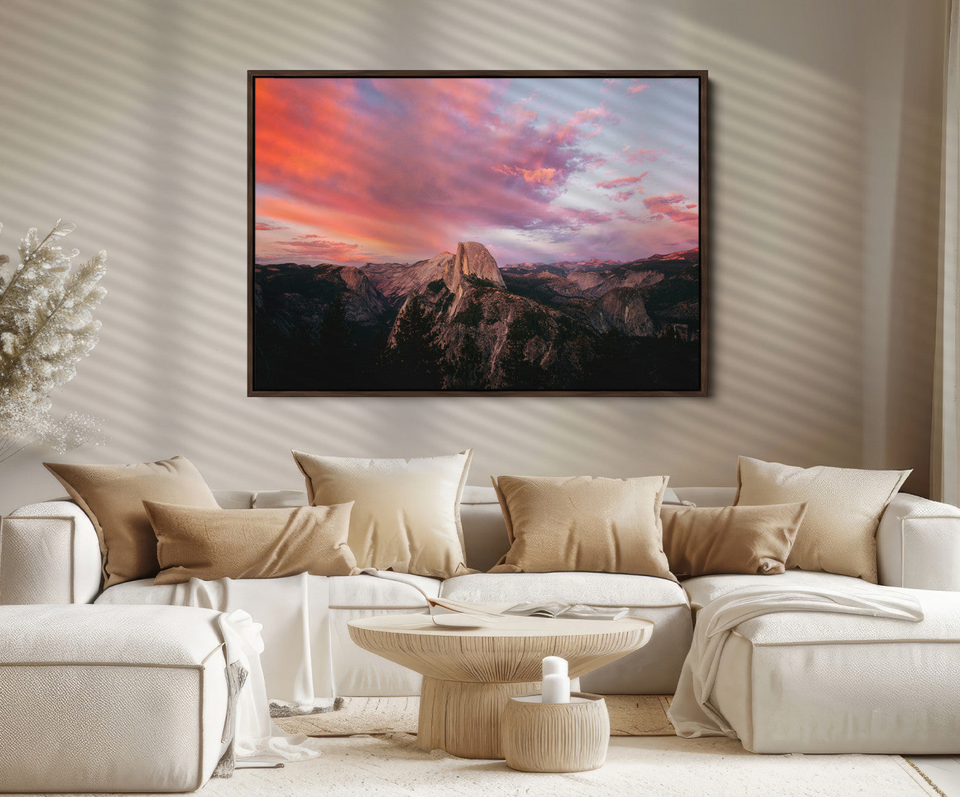 32786115-MGV-FC-36X24_Walnut-Half Dome Wall Art Canvas Print, Yosemite National Park Print, Framed Dramatic Sunset Art Print, Large Pink and Orange Sky Printing