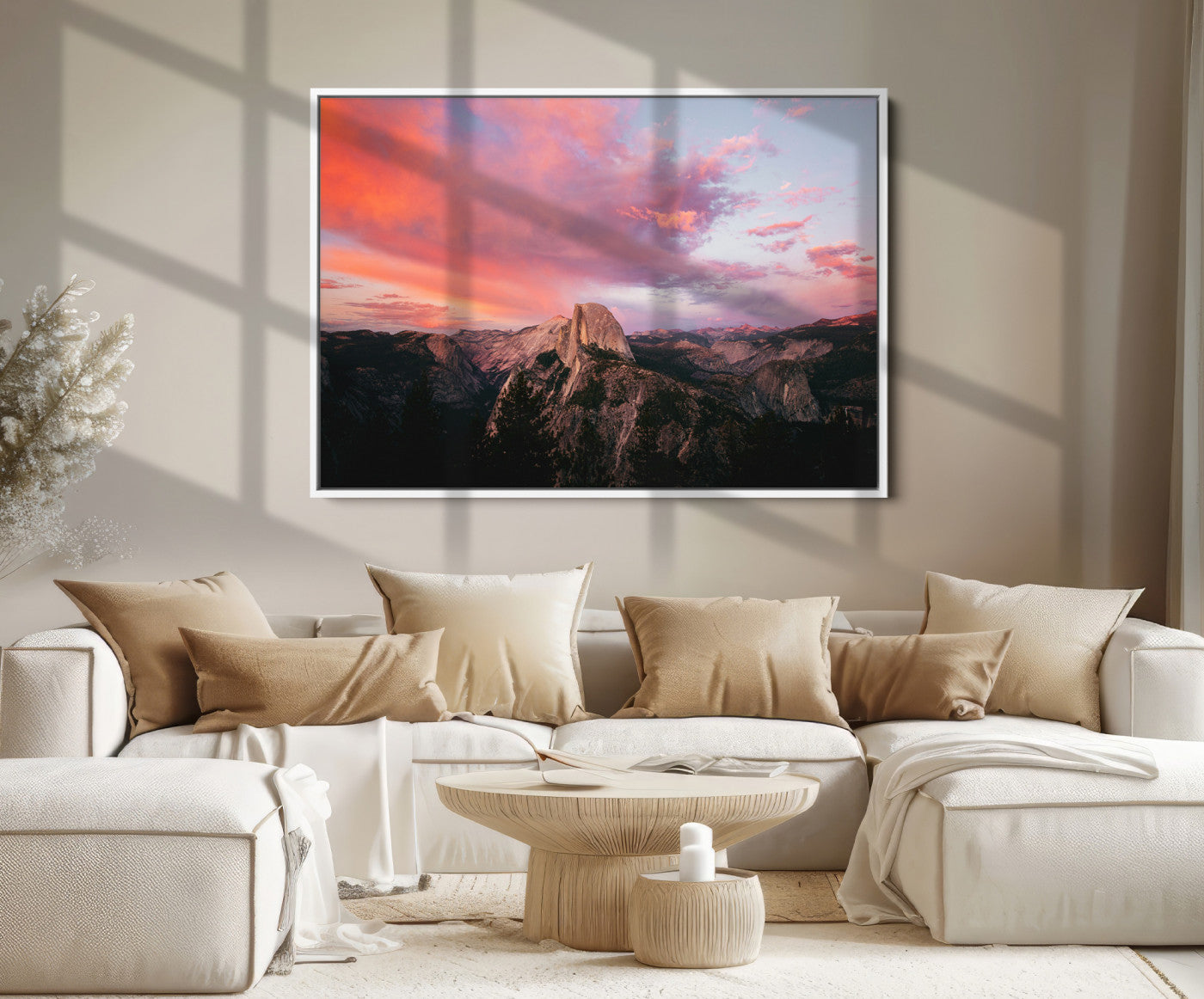 32786115-MGV-FC-36X24_White-Half Dome Wall Art Canvas Print, Yosemite National Park Print, Framed Dramatic Sunset Art Print, Large Pink and Orange Sky Printing