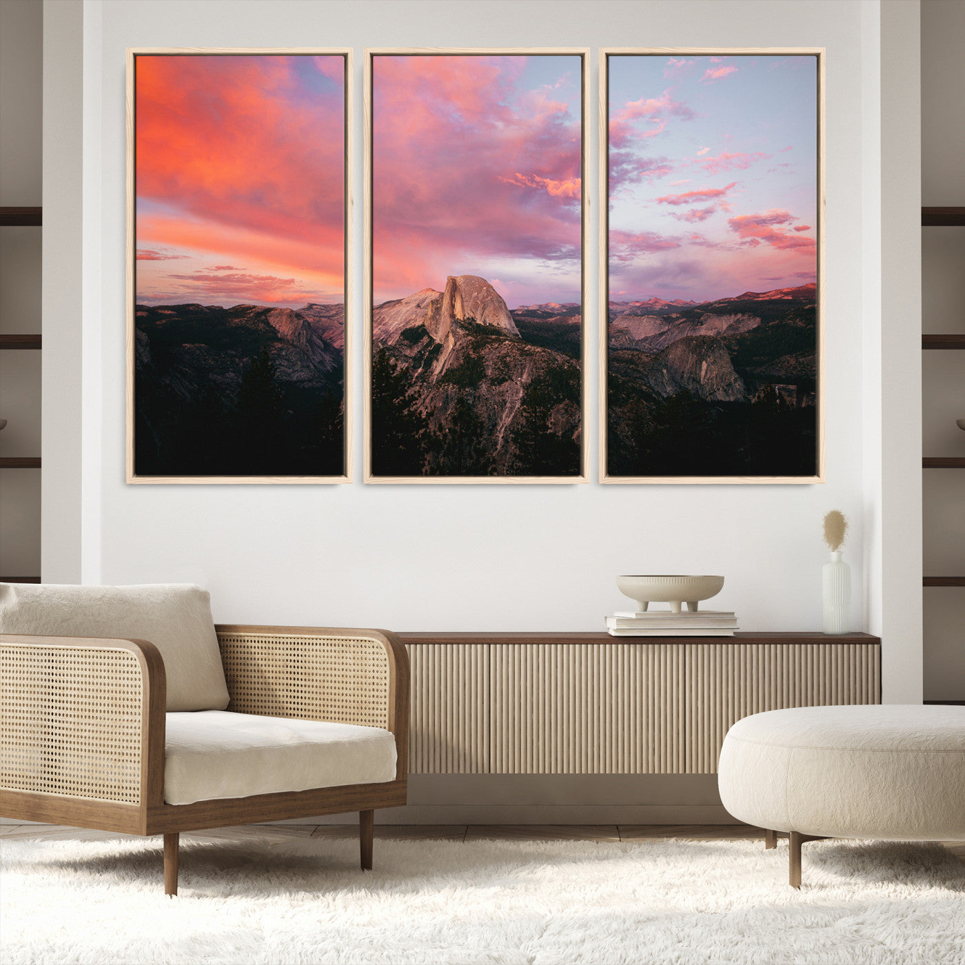 32786115-MGV-FC-48X32-3P_Natural-Half Dome Wall Art Canvas Print, Yosemite National Park Print, Framed Dramatic Sunset Art Print, Large Pink and Orange Sky Printing