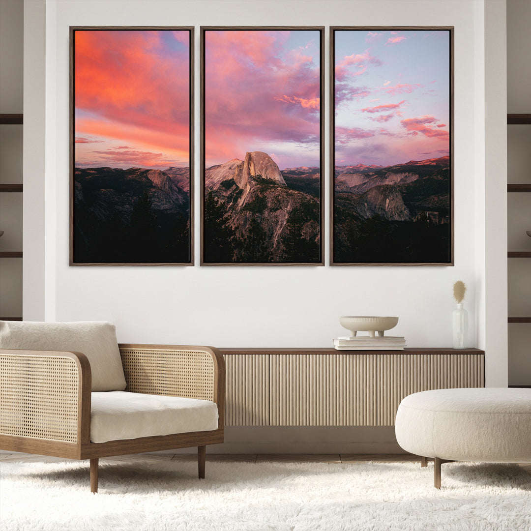 32786115-MGV-FC-48X32-3P_Walnut-Half Dome Wall Art Canvas Print, Yosemite National Park Print, Framed Dramatic Sunset Art Print, Large Pink and Orange Sky Printing