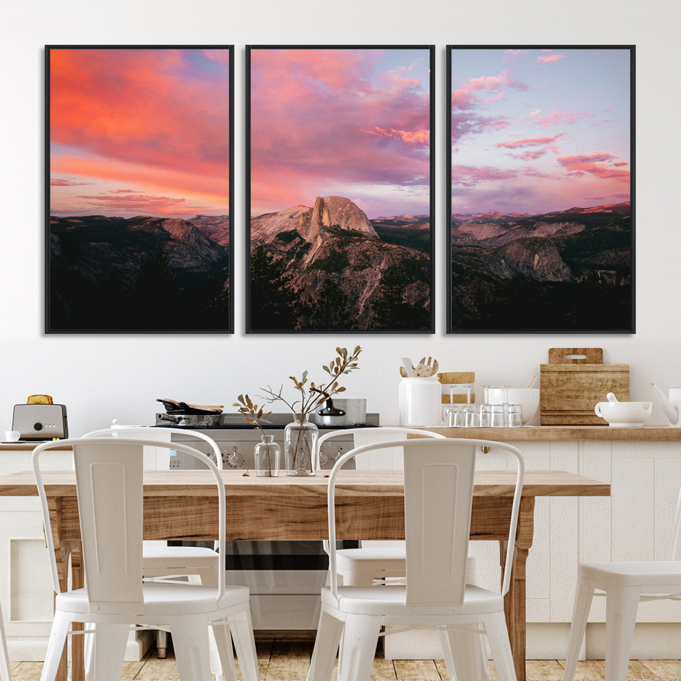 32786115-MGV-FC-60X30-3P_Black-Half Dome Wall Art Canvas Print, Yosemite National Park Print, Framed Dramatic Sunset Art Print, Large Pink and Orange Sky Printing