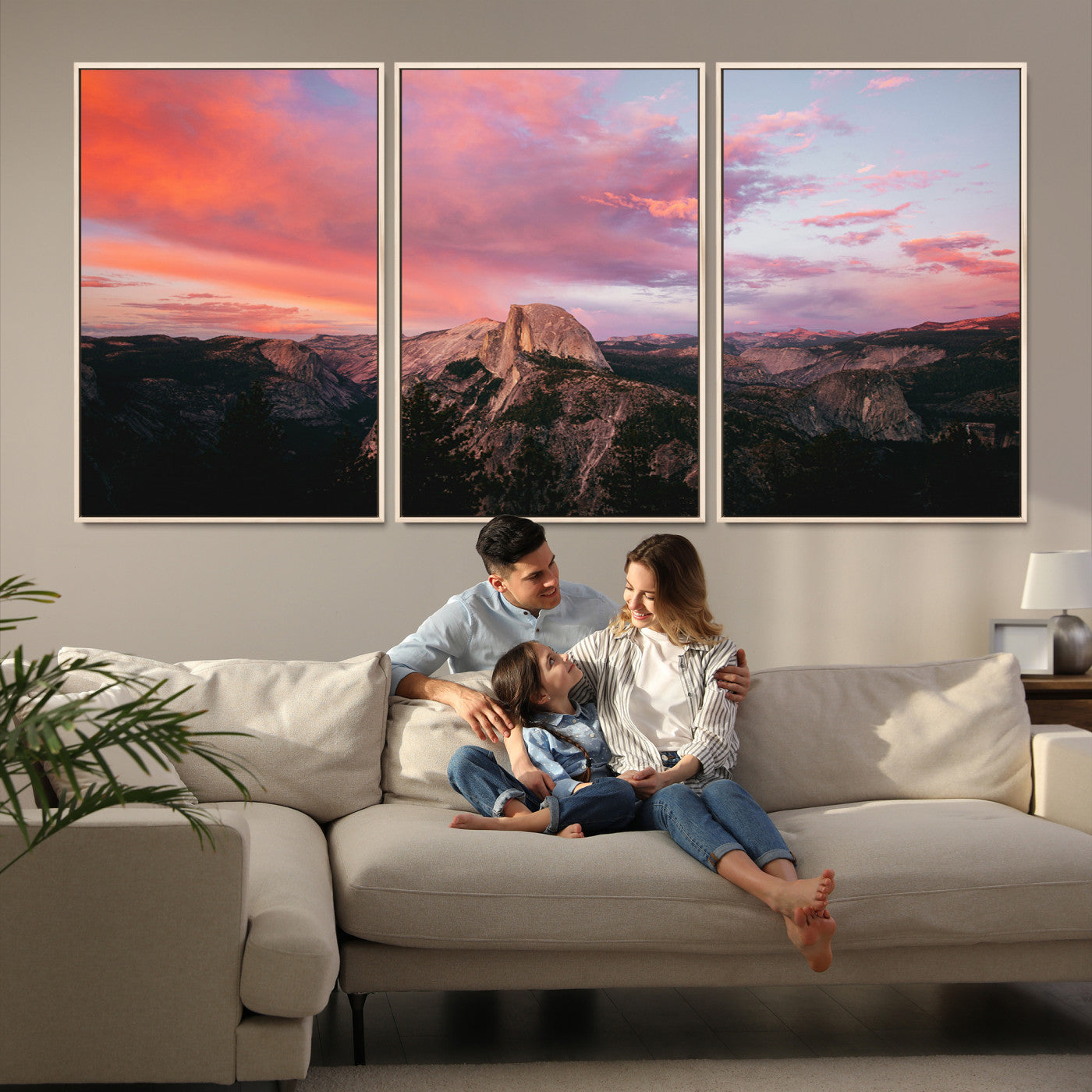 32786115-MGV-FC-60X30-3P_Natural-Half Dome Wall Art Canvas Print, Yosemite National Park Print, Framed Dramatic Sunset Art Print, Large Pink and Orange Sky Printing