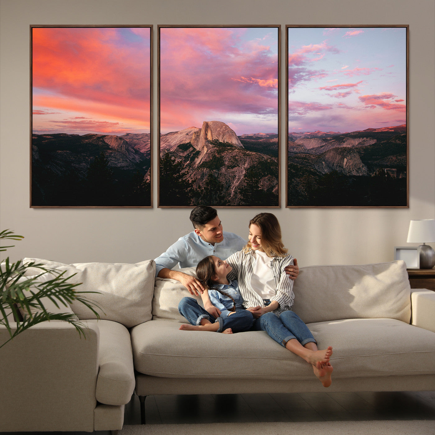 32786115-MGV-FC-60X30-3P_Walnut-Half Dome Wall Art Canvas Print, Yosemite National Park Print, Framed Dramatic Sunset Art Print, Large Pink and Orange Sky Printing