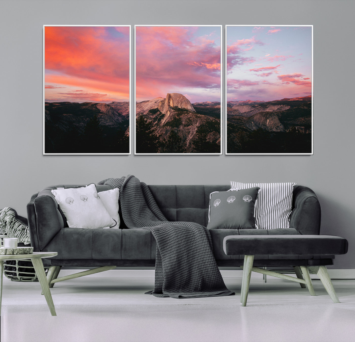 32786115-MGV-FC-60X30-3P_White-Half Dome Wall Art Canvas Print, Yosemite National Park Print, Framed Dramatic Sunset Art Print, Large Pink and Orange Sky Printing