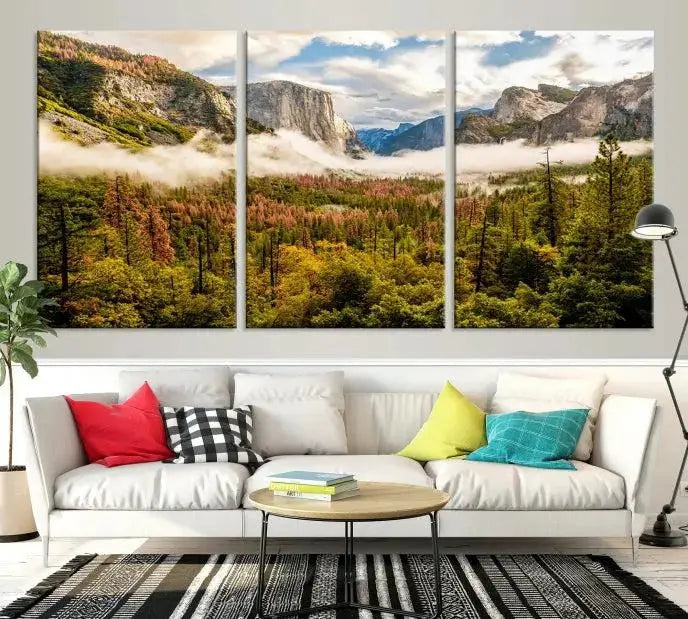 Half Dome Yosemite Canvas Wall Art – Majestic Triptych Landscape Print – National Park Nature Decor for Living Room or Office – Ready to