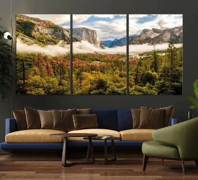 Half Dome Yosemite Canvas Wall Art – Majestic Triptych Landscape Print – National Park Nature Decor for Living Room or Office – Ready to Hang