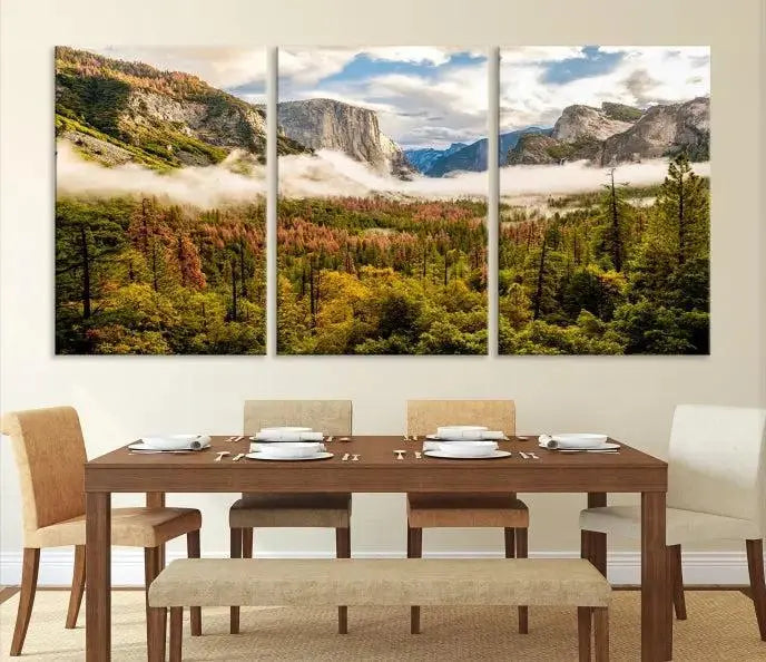 Half Dome Yosemite Canvas Wall Art – Majestic Triptych Landscape Print – National Park Nature Decor for Living Room or Office – Ready to Hang