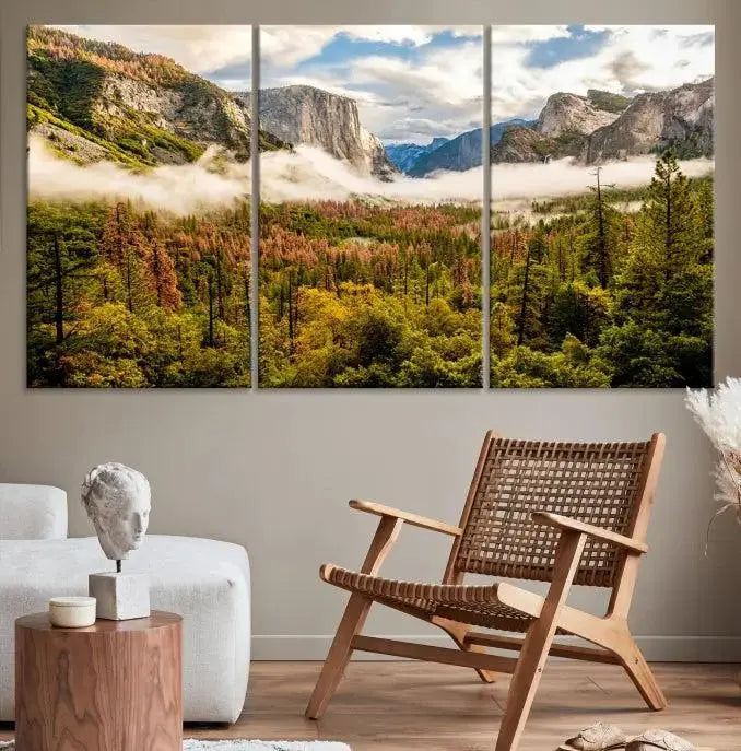 Half Dome Yosemite Canvas Wall Art – Majestic Triptych Landscape Print – National Park Nature Decor for Living Room or Office – Ready to Hang