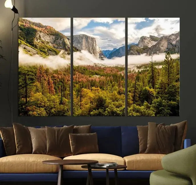 Half Dome Yosemite Canvas Wall Art – Majestic Triptych Landscape Print – National Park Nature Decor for Living Room or Office – Ready to Hang