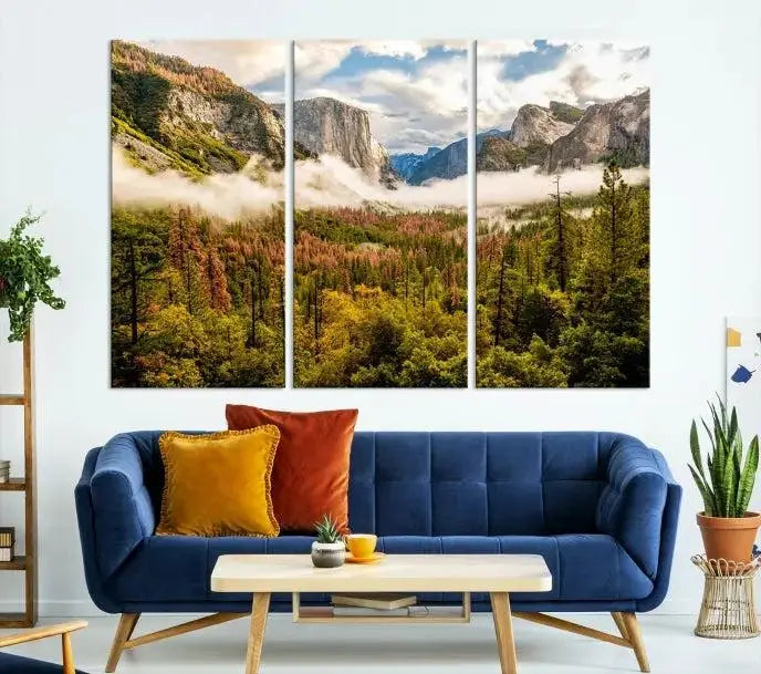 Half Dome Yosemite Canvas Wall Art – Majestic Triptych Landscape Print – National Park Nature Decor for Living Room or Office – Ready to Hang