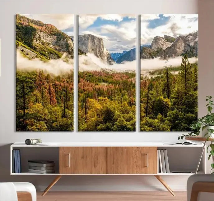 Half Dome Yosemite Canvas Wall Art – Majestic Triptych Landscape Print – National Park Nature Decor for Living Room or Office – Ready to Hang