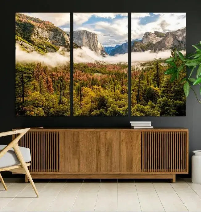 Half Dome Yosemite Canvas Wall Art – Majestic Triptych Landscape Print – National Park Nature Decor for Living Room or Office – Ready to Hang
