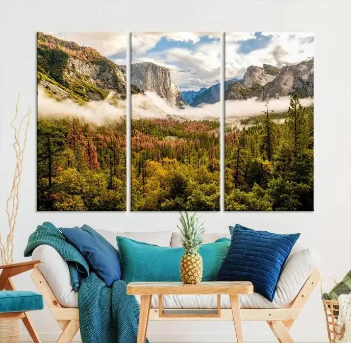 Half Dome Yosemite Canvas Wall Art – Majestic Triptych Landscape Print – National Park Nature Decor for Living Room or Office – Ready to Hang