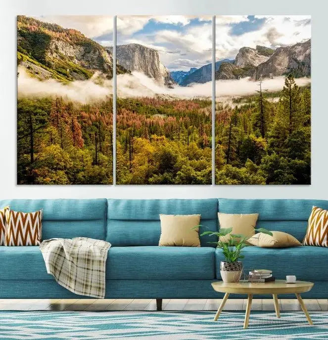 Half Dome Yosemite Canvas Wall Art – Majestic Triptych Landscape Print – National Park Nature Decor for Living Room or Office – Ready to Hang