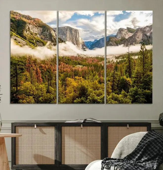 Half Dome Yosemite Canvas Wall Art – Majestic Triptych Landscape Print – National Park Nature Decor for Living Room or Office – Ready to Hang