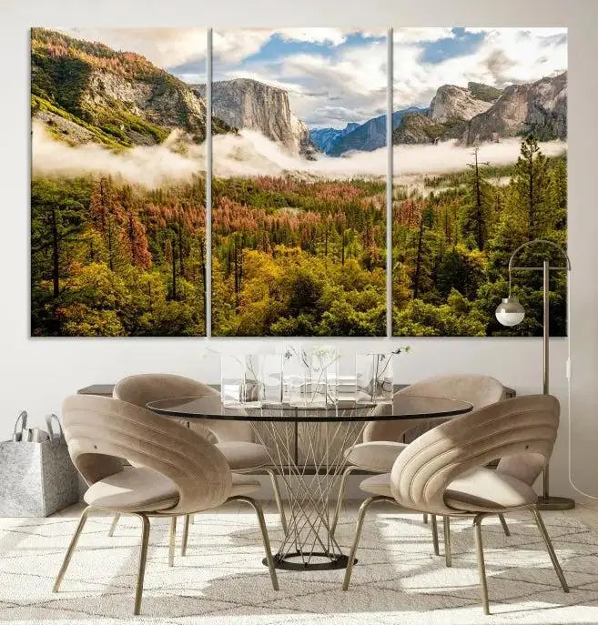 Half Dome Yosemite Canvas Wall Art – Majestic Triptych Landscape Print – National Park Nature Decor for Living Room or Office – Ready to Hang