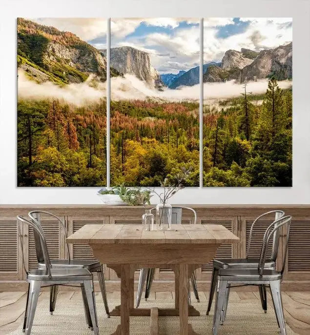 Half Dome Yosemite Canvas Wall Art – Majestic Triptych Landscape Print – National Park Nature Decor for Living Room or Office – Ready to Hang