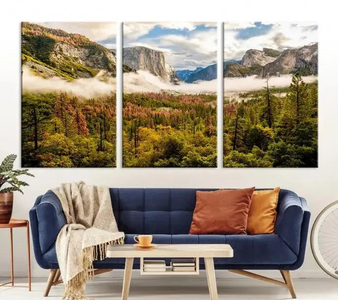 Half Dome Yosemite Canvas Wall Art – Majestic Triptych Landscape Print – National Park Nature Decor for Living Room or Office – Ready to Hang