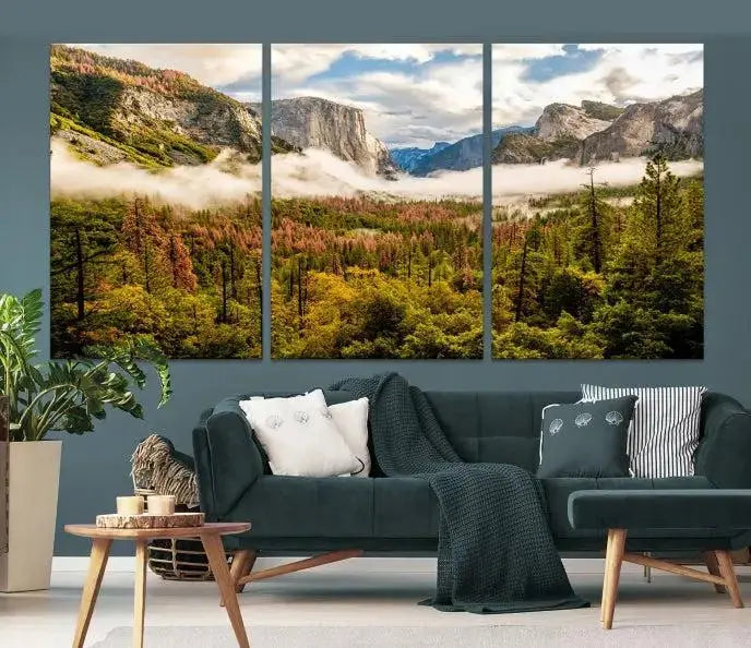 Half Dome Yosemite Canvas Wall Art – Majestic Triptych Landscape Print – National Park Nature Decor for Living Room or Office – Ready to Hang