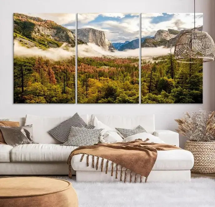 Half Dome Yosemite Canvas Wall Art – Majestic Triptych Landscape Print – National Park Nature Decor for Living Room or Office – Ready to Hang