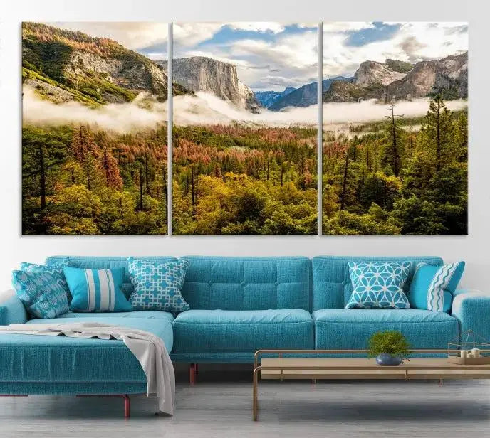 Half Dome Yosemite Canvas Wall Art – Majestic Triptych Landscape Print – National Park Nature Decor for Living Room or Office – Ready to Hang