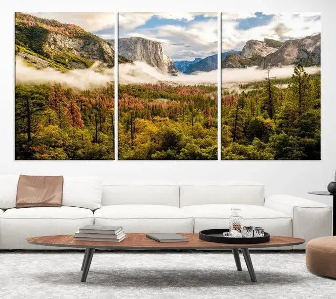 Half Dome Yosemite Canvas Wall Art – Majestic Triptych Landscape Print – National Park Nature Decor for Living Room or Office – Ready to Hang
