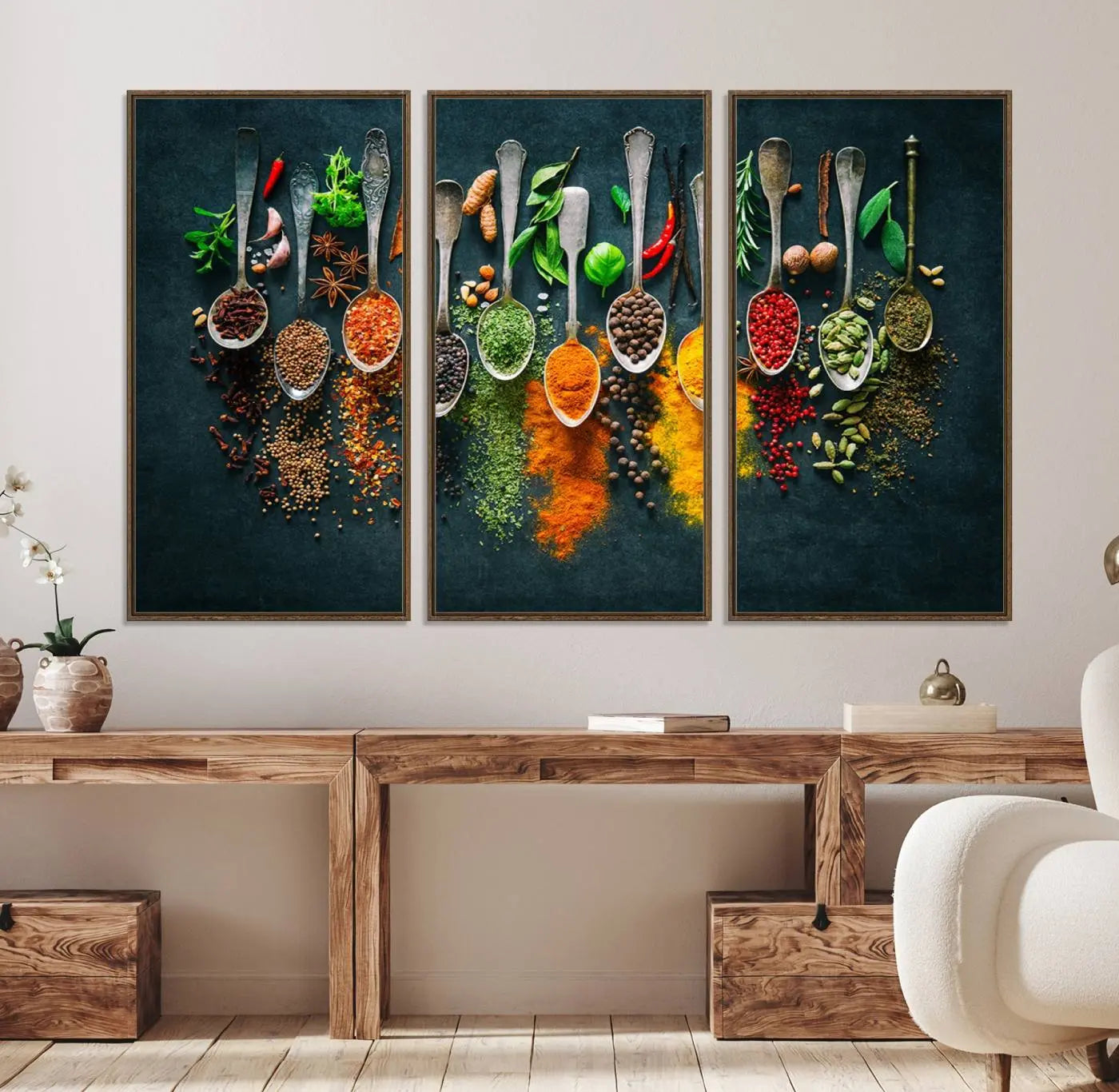 52202-MGV-FC-48X32-3P_Walnut-Herbs and Spices Kitchen Wall Art Canvas Print