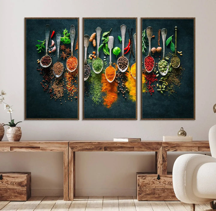 52202-MGV-FC-48X32-3P_Walnut-Herbs and Spices Kitchen Wall Art Canvas Print