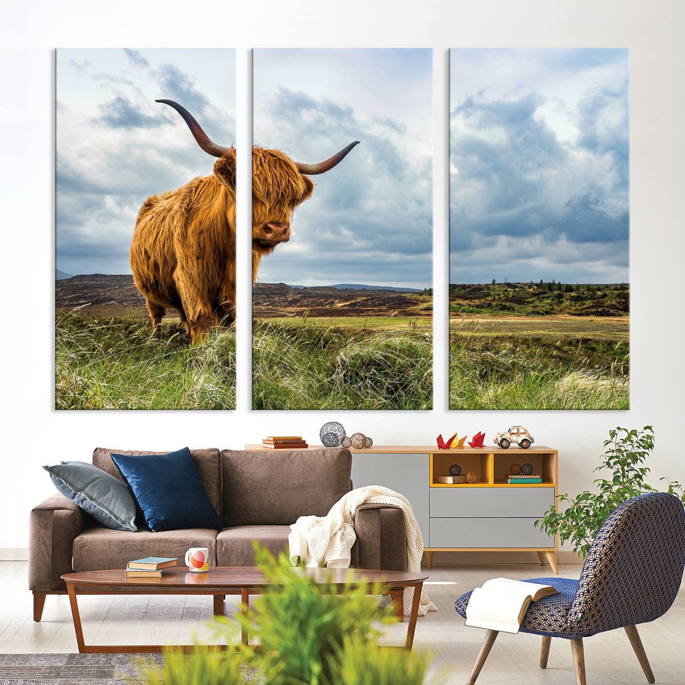 74693-MGV-CV-36X24-Highland Cattle Wall Art Cow Canvas Print Animal Art