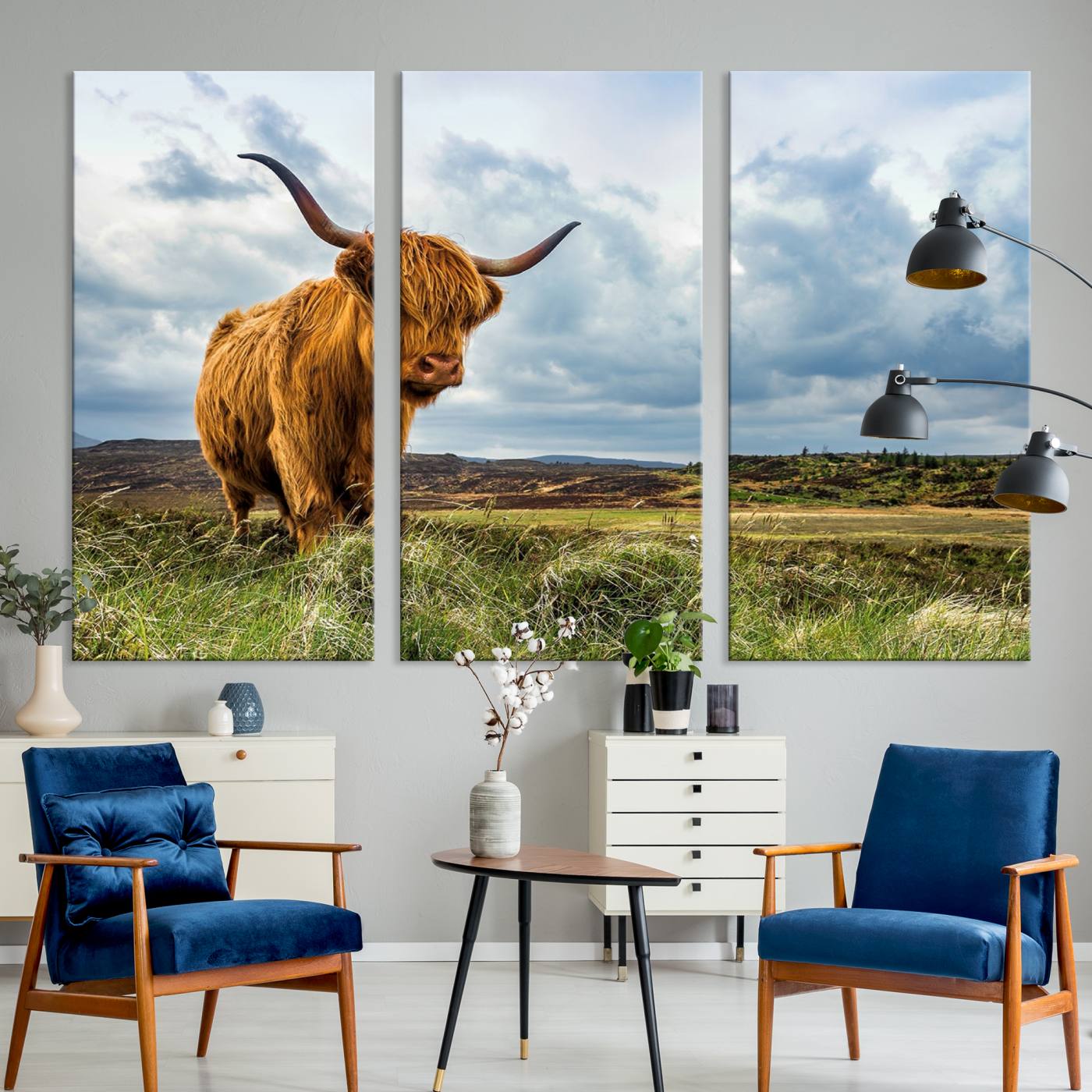74693-MGV-CV-36X24-Highland Cattle Wall Art Cow Canvas Print Animal Art