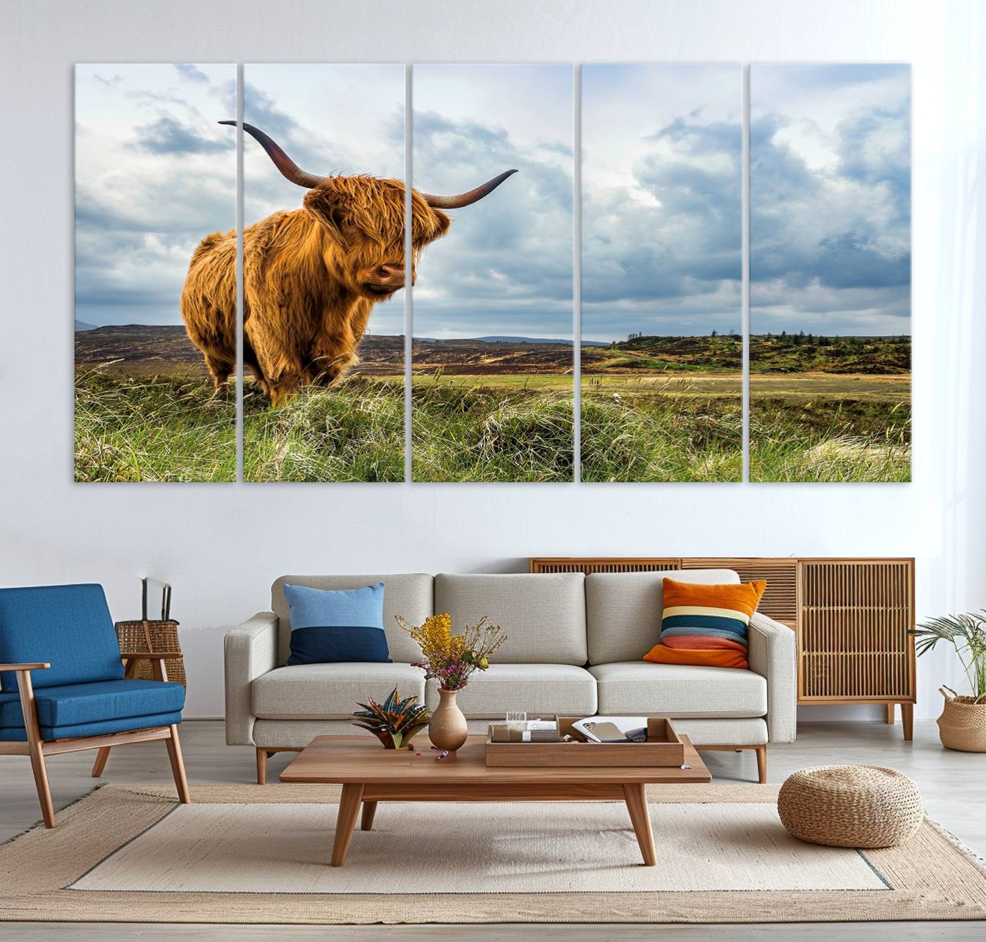 74693-MGV-CV-36X24-Highland Cattle Wall Art Cow Canvas Print Animal Art