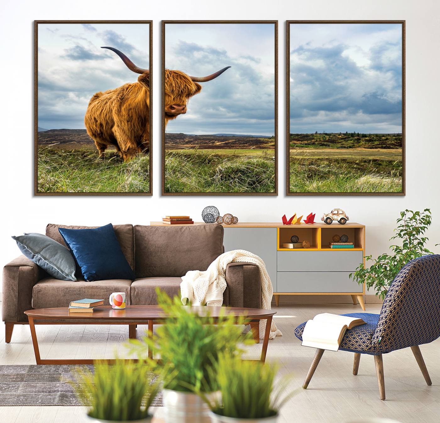74693-MGV-CV-36X24-Highland Cattle Wall Art Cow Canvas Print Animal Art